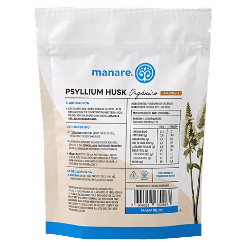 Psyllium husk orgánico 200 gr. Manare