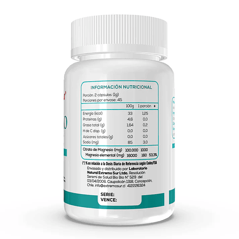 Citrato de Magnesio 500mg 90 cáps Extremo Sur