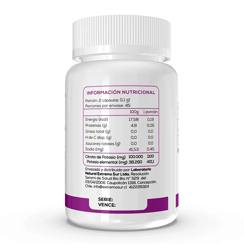 Citrato de Potasio 90 cáps. Extremo Sur