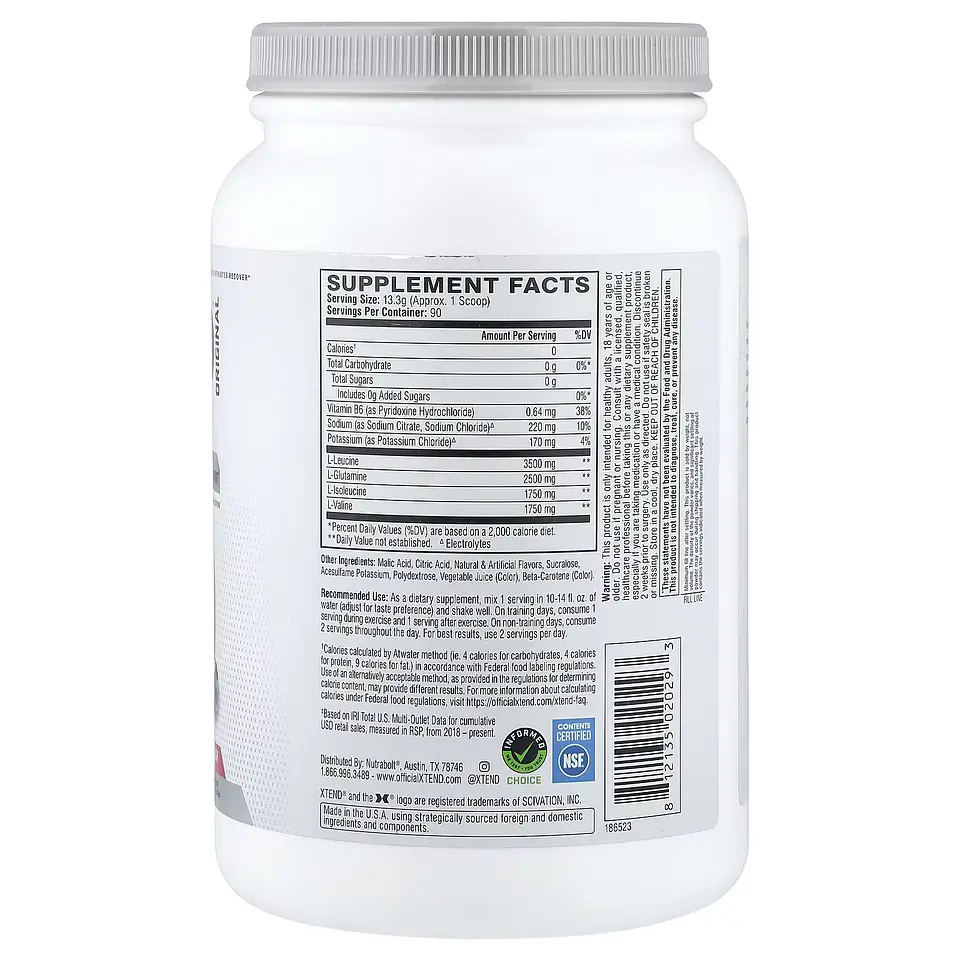 XTEND ELITE RECOVERY ORIGINAL/GLP-1 SUPPORT, ZERO SUGAR/ELECTROLITOS PARA RECUPERACION MUSCULAR/90 PORCIONES 2