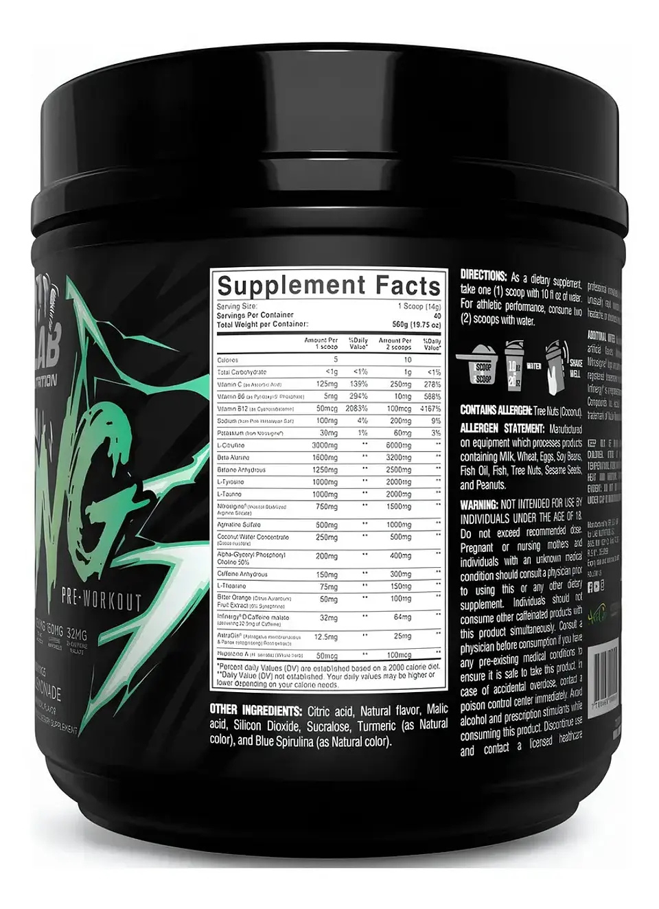 KONG PRE-WORKOUT/3,000MG L-CITRULLINE, 1,600MG BETA ALANINE, 1,250MG BETAINE ANHYDROUS, 150MG CAFFEINE ANHYDROUS, 32MG DI-CAFFEINE MALATE/40RACIONES 2