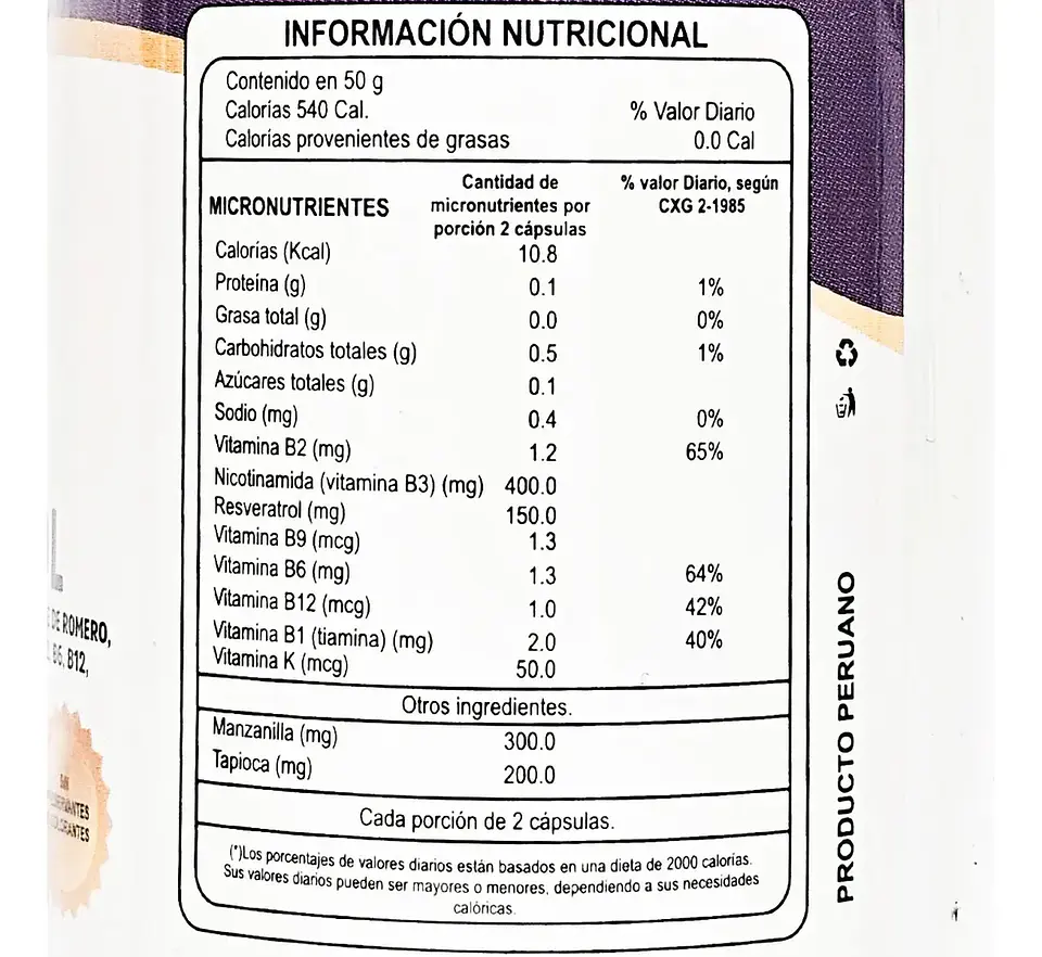 NAD + RESVERATROL /100 UNIDADES /500mg 2