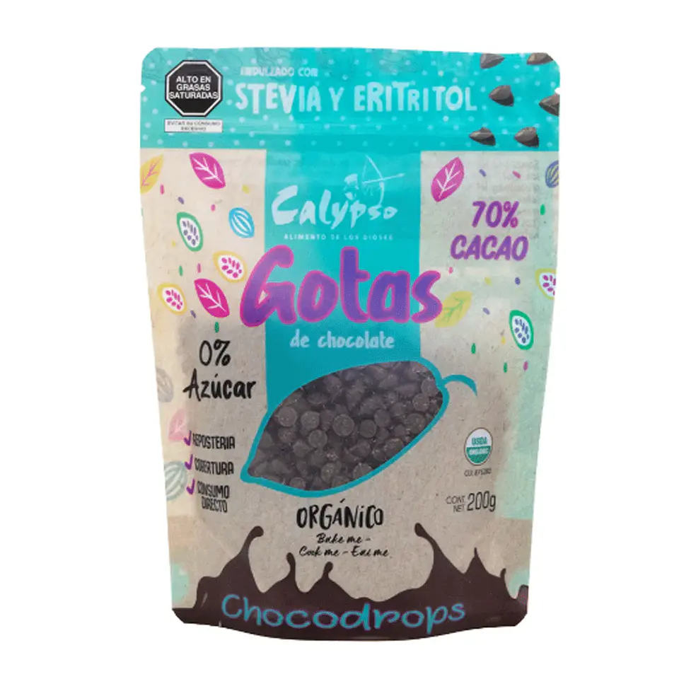 GOTAS DE CHOCOLATE de 200g,  70%  DE CACAO- AZUCAR % 1