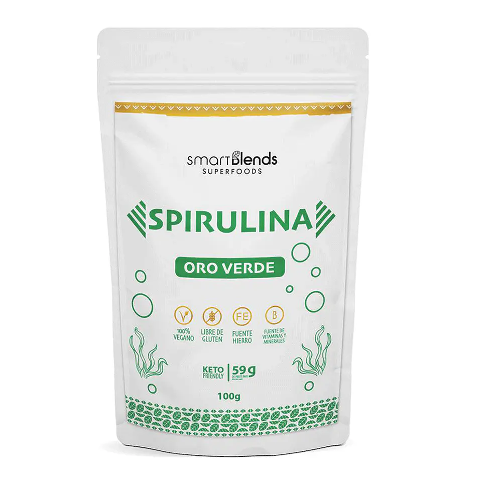 SPIRULINA ORO VERDE 100% VEGANO LIBRE GLUTEN  FUENTE DE HIERRO SIN AZUCAR 100g 1