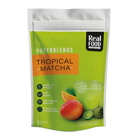 TROPICAL MATCHA/ ENERGÍA & ENFOQUE, 100% VEGANO, ANTIOXIDANTE NATU, FRUTAS REALES DESHI/100G