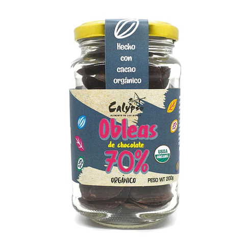 CHOCOLATES OBLEAS  70% ORGANICO 200G VIDRIO
