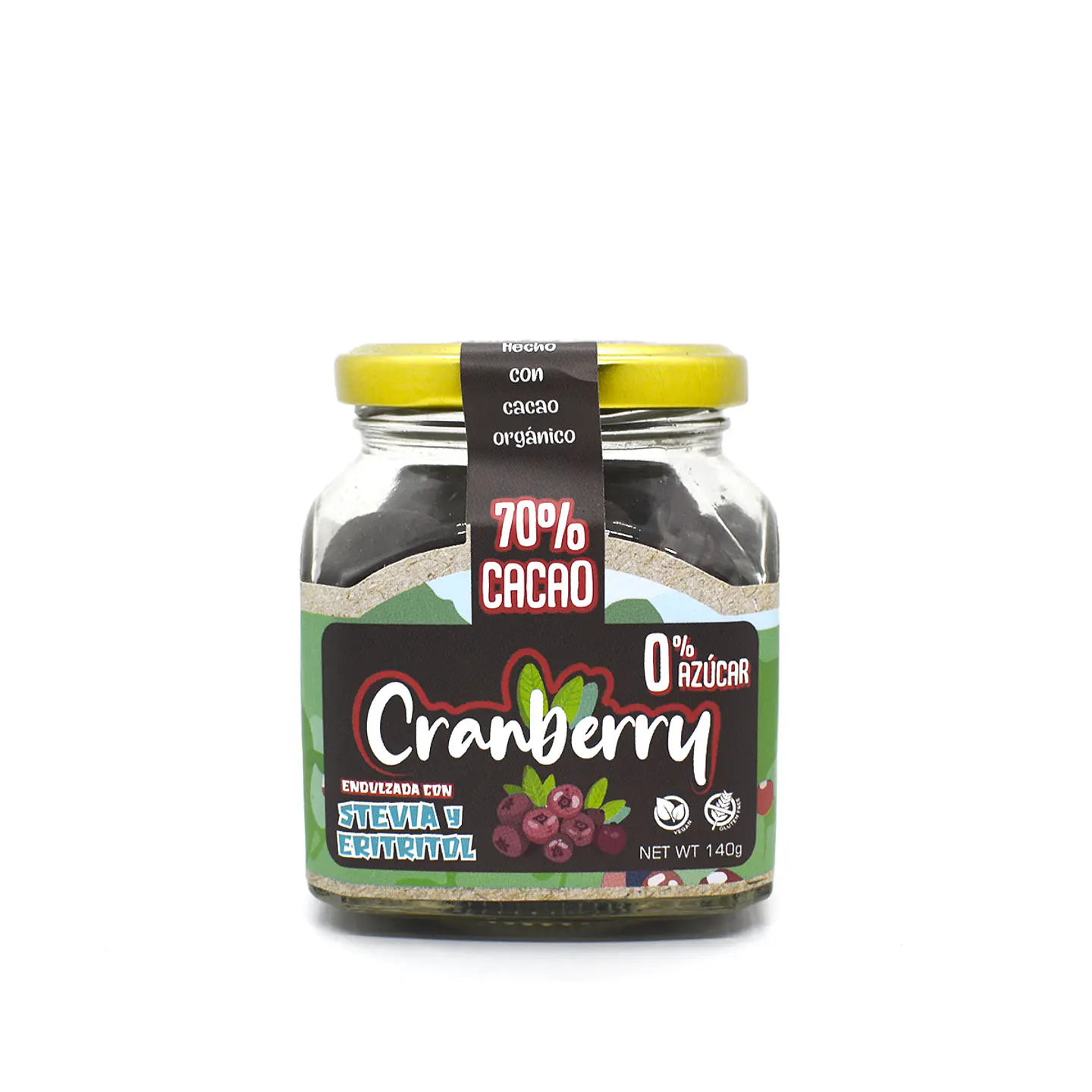 CHOCOLATE CRANBERRY STEVIA Y ERITRITOL 140G VIDRIO 1
