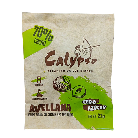 AVELLANA BAÑADOS CON HOCOLATE 70% CACAO DE  21G CERO AZUCAR