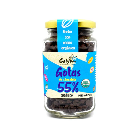 GOTAS DE CHOCOLATE 55% ORG VIDRIO 250G
