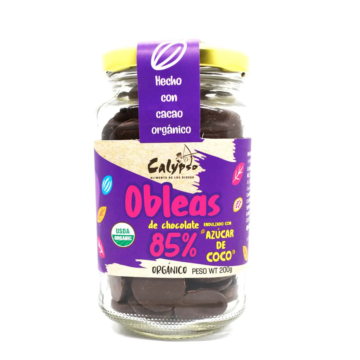 GOTAS DE CHOCOLATE  OBLEAS 70% CON STEVIA Y ERITRITOL 200G VIDRIO 1