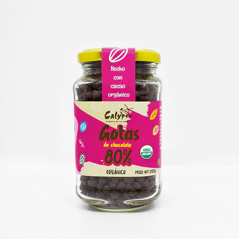 GOTAS DE CHOCOLATE 80% ORG VIDRIO 250G
