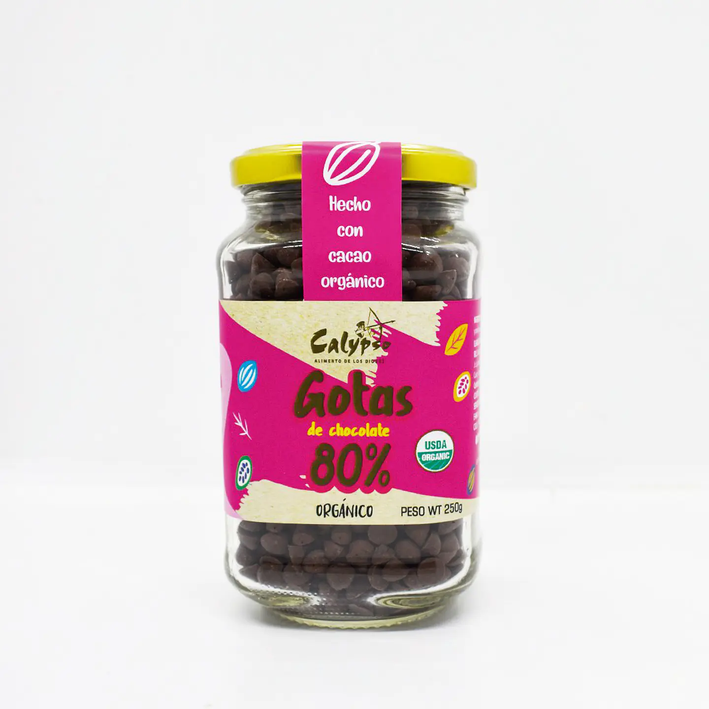 GOTAS DE CHOCOLATE 80% ORG VIDRIO 250G 1