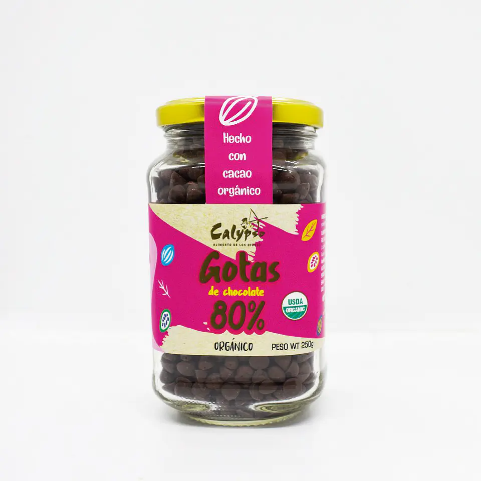 GOTAS DE CHOCOLATE 80% ORG VIDRIO 250G 1
