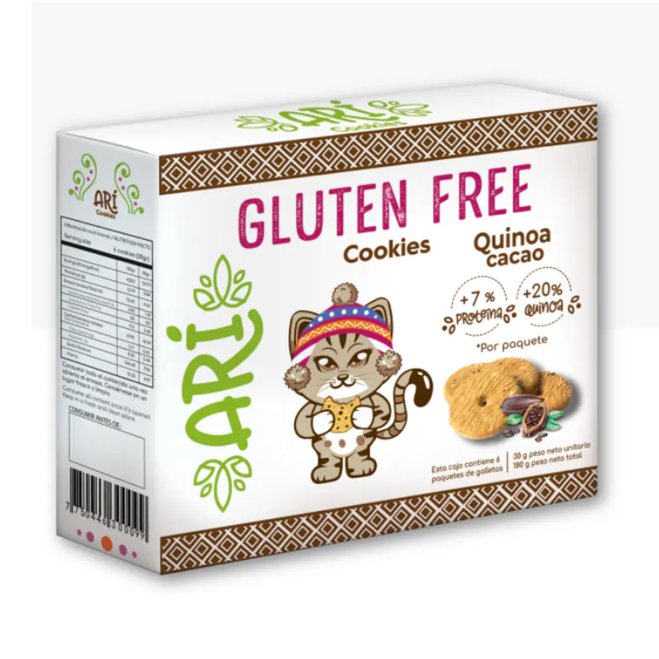 ARI COOKIES GLUTEN FREE QUINOA CACAO 6 UNID GALLETAS 30GR 2