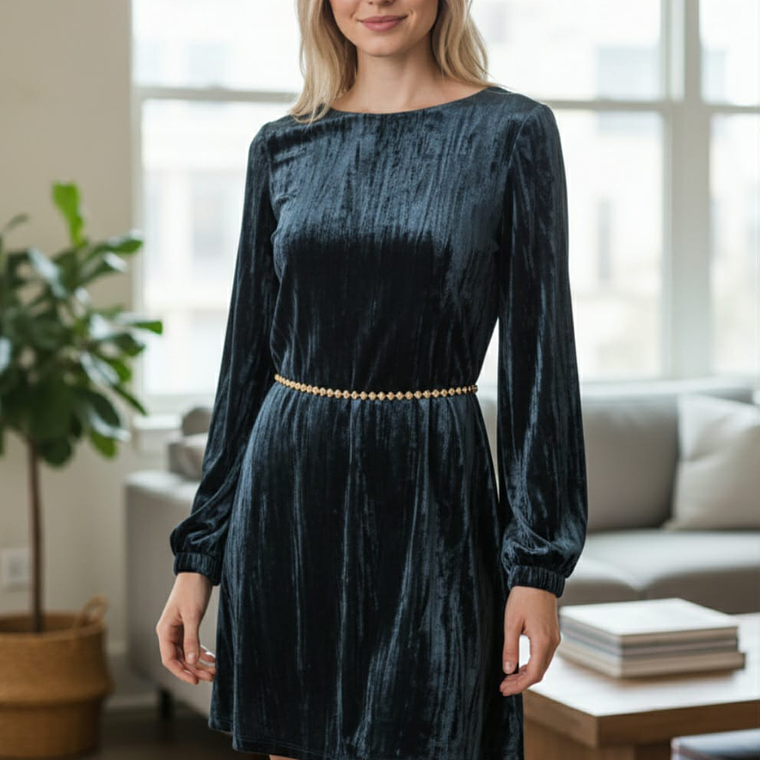 Vestido com cinto brilhante 1