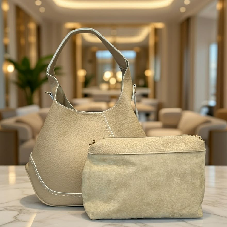 Mala creme com bolsa interna 2