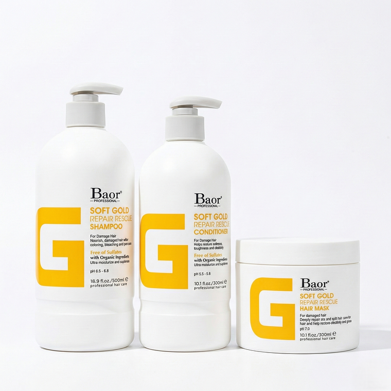 BAOR G – Trío Soft Gold Shampoo + Acondicionador + Mascarilla 1