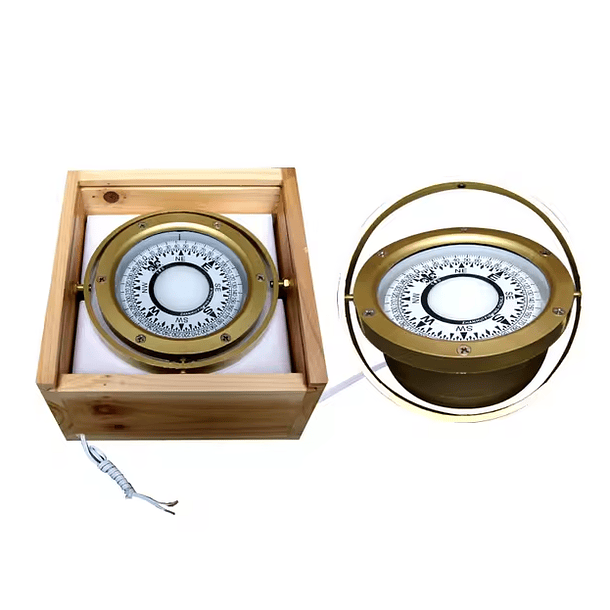 Compás marino en caja de madera de 3 pulgadas