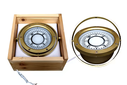 Compás marino en caja de madera de 3 pulgadas