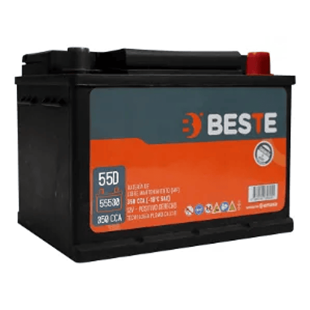 BATERIA BESTE  55 AH350 CCA POSITIVO DERECHO TERMINAL ESTANDAR