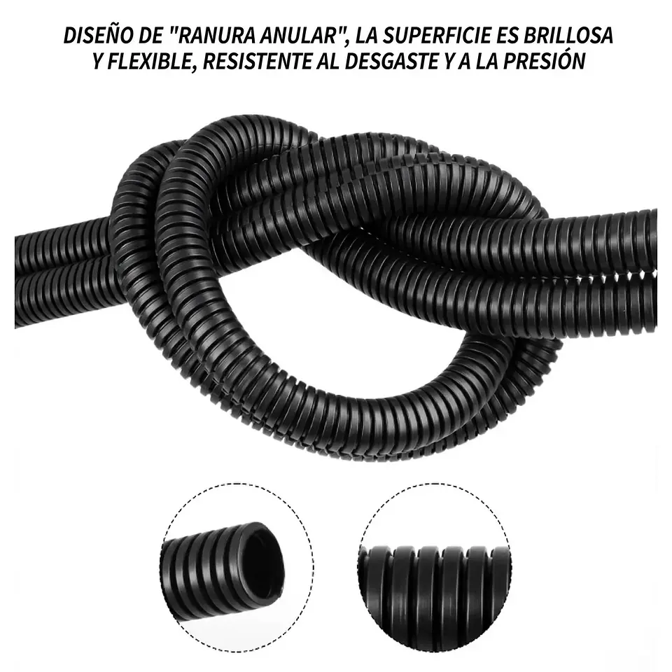 Tubo Corrugado Flexible Cerrado 10mm x 6 Metros - Protección Cables - Resistente -30°C a 100°C 3