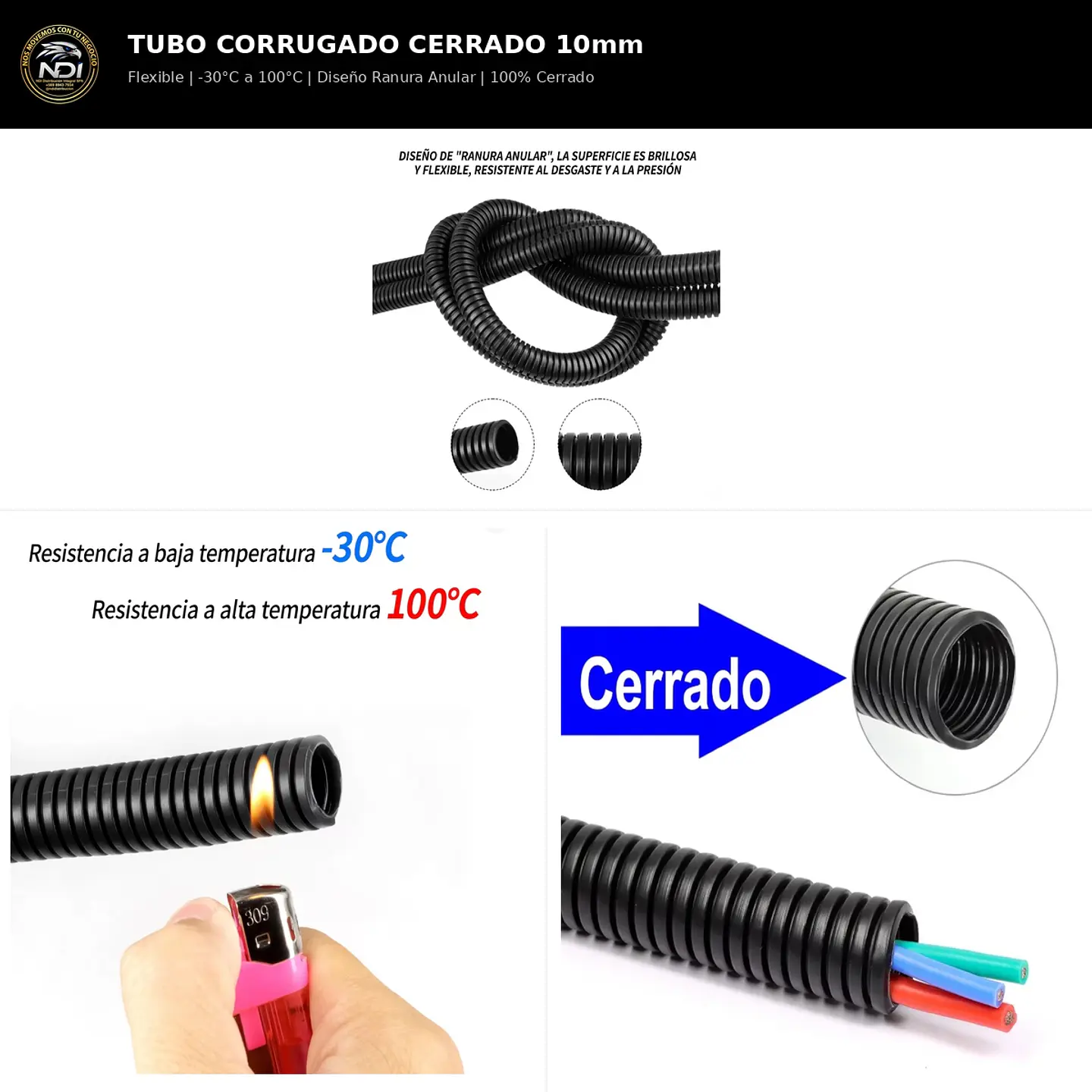 Tubo Corrugado Flexible Cerrado 10mm x 6 Metros - Protección Cables - Resistente -30°C a 100°C 4