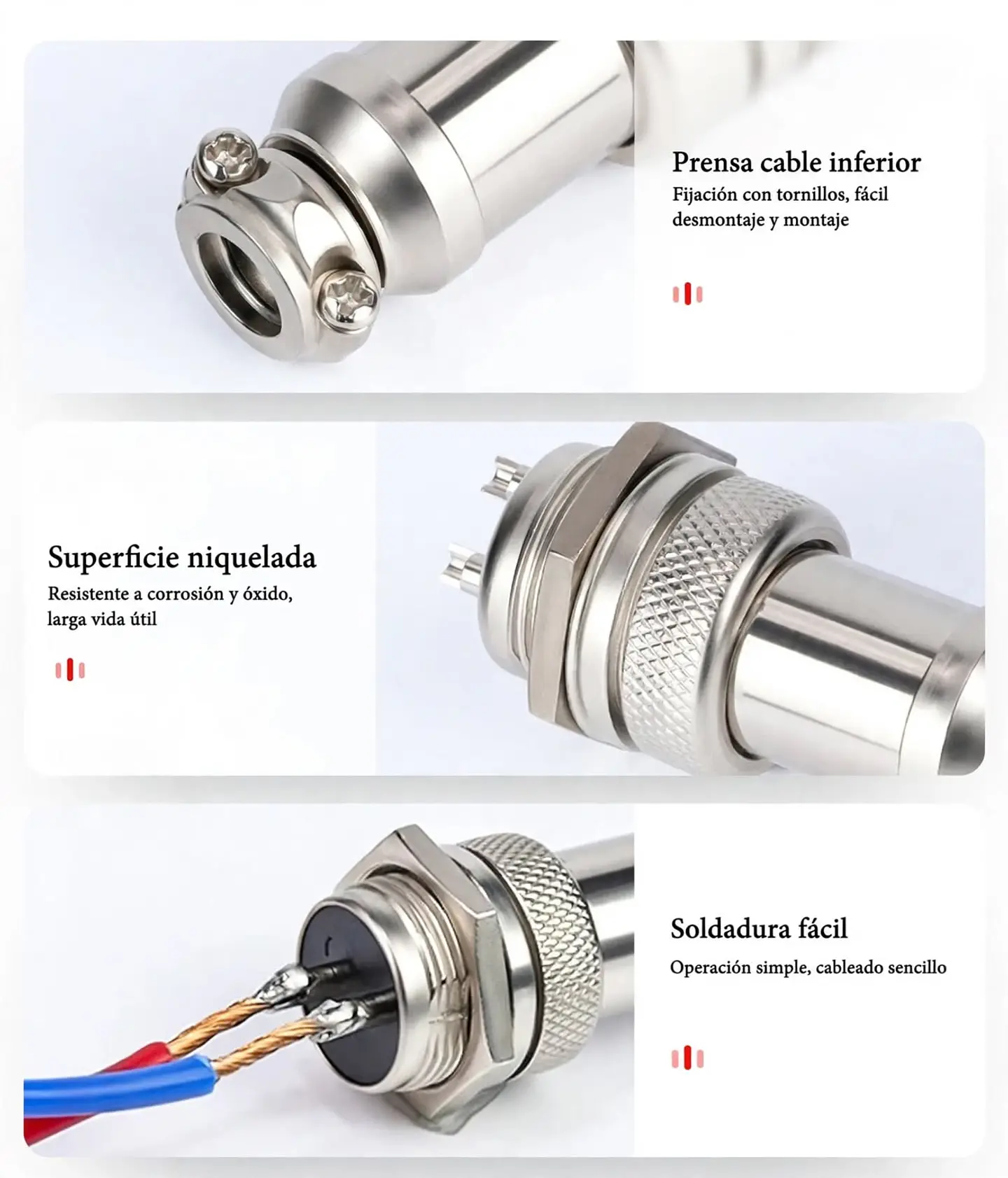 Conector Aviación GX12 4 Pines Macho-Hembra Recto - Docking Type - Metal 12mm Soldable 4