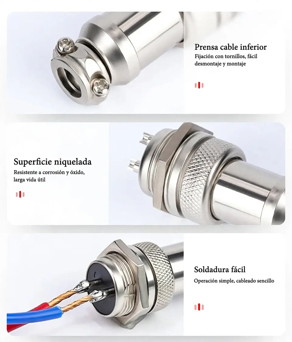 Conector Aviación GX12 4 Pines Macho-Hembra Recto - Docking Type - Metal 12mm Soldable 4