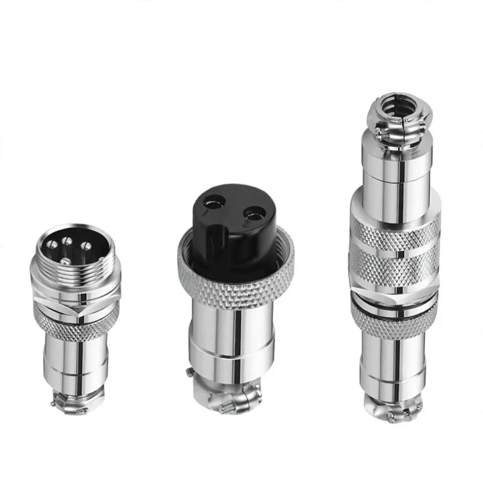 Conector Aviación GX12 4 Pines Macho-Hembra Recto - Docking Type - Metal 12mm Soldable 2