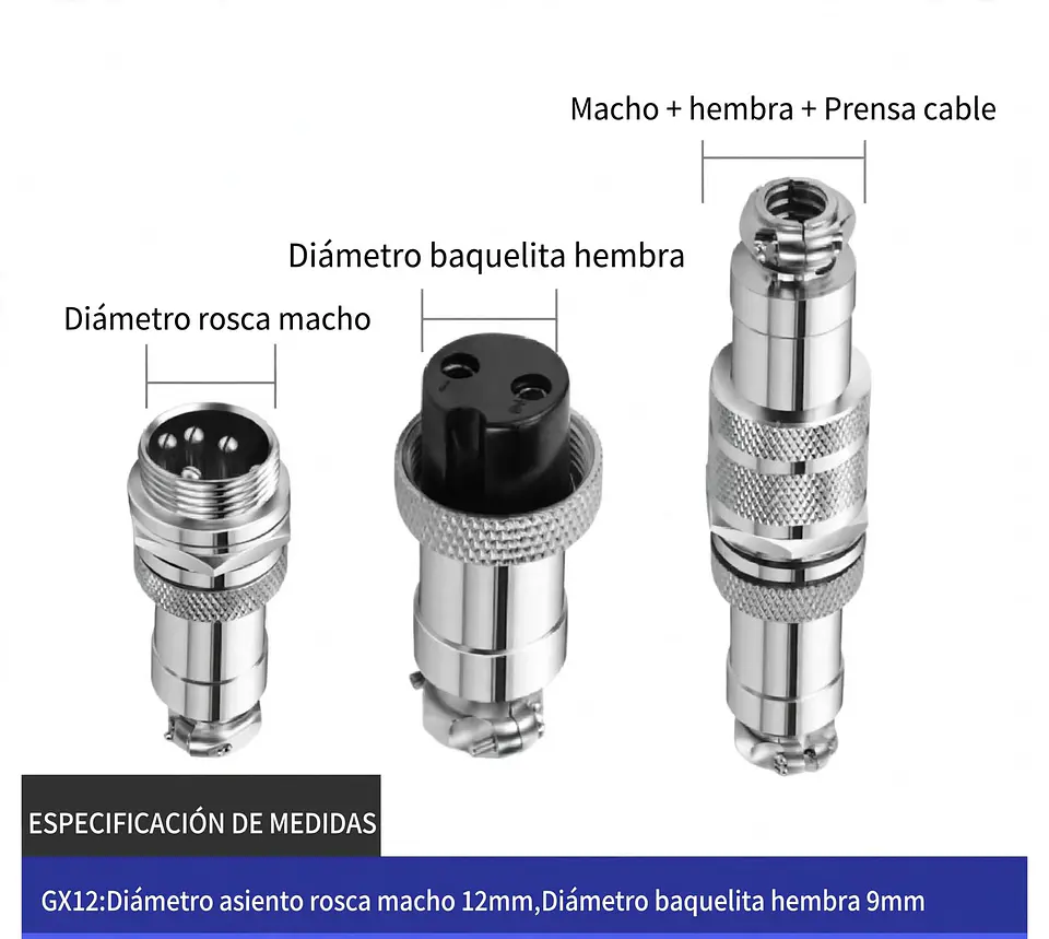 Conector Aviación GX12 4 Pines Macho-Hembra Recto - Docking Type - Metal 12mm Soldable 3