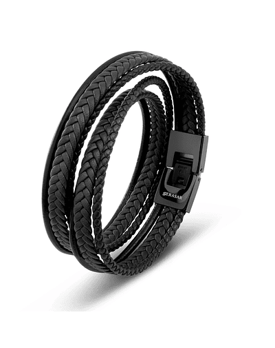 Bracelet « wrap » en cuir - noir