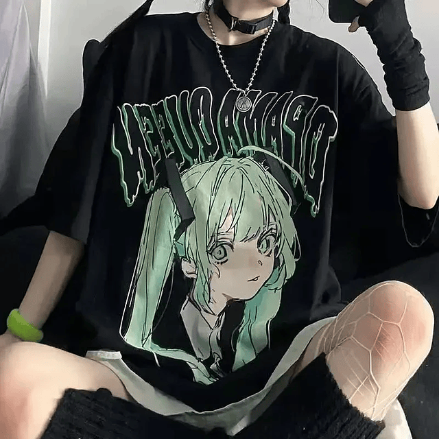 Anime noir décontracté femmes T-shirts Harajuku 1