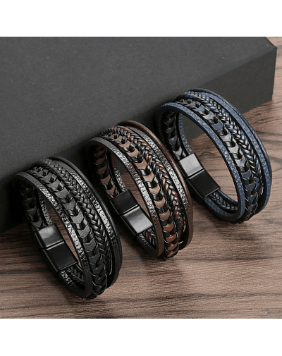 Bracelet en cuir tressé multicouche pour hommes, fait à la main, avec boucle magnétique, Punk, fête, classique, à la mode, vente en gros