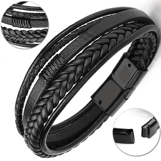 Delysia King-Trendy Braided Leather Bracelet for Men, Alloy Magnetic Clasp Bracelets 5