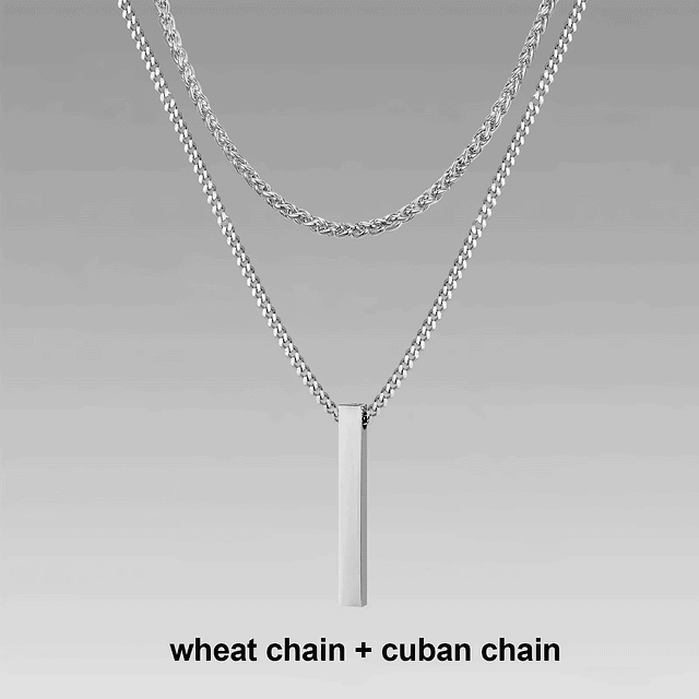 Vnox-3D Collares de barra vertical para hombres, acero inoxidable, colgante geométrico, cuerda de trigo en capas, cadena cubana, collar de niño, en capas 20