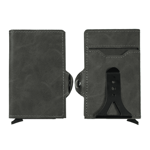 CASEKEY - Cartera con clip para dinero de cuero, protección RFID NFC, soporte para tarjeta de metal emergente, estuche minimalista, bolsa para bolso, calidad superior 9