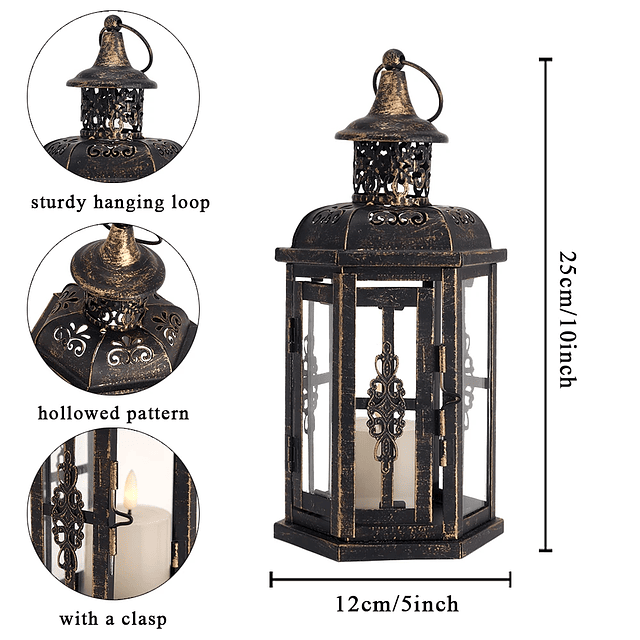 Candelabro nórdico Vintage para decoración del hogar, farol colgante estético, farol de hierro, velas negras, decoración de Sala de bodas 6