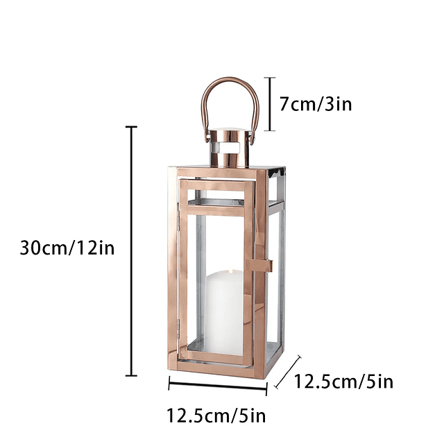 Lanternas de aço inoxidável Candle Holder Lanterna suspensa, Candlestick Light para interior e exterior, festa de casamento, decoração de casa, ouro rosa 6