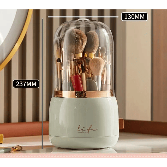 Makeup Brush Holder with Lid, Luxury Cosmetic Organizer, Lipstick, Eyebrow Pencil, Eye Shadow Storage Box, 360° Rotating 11