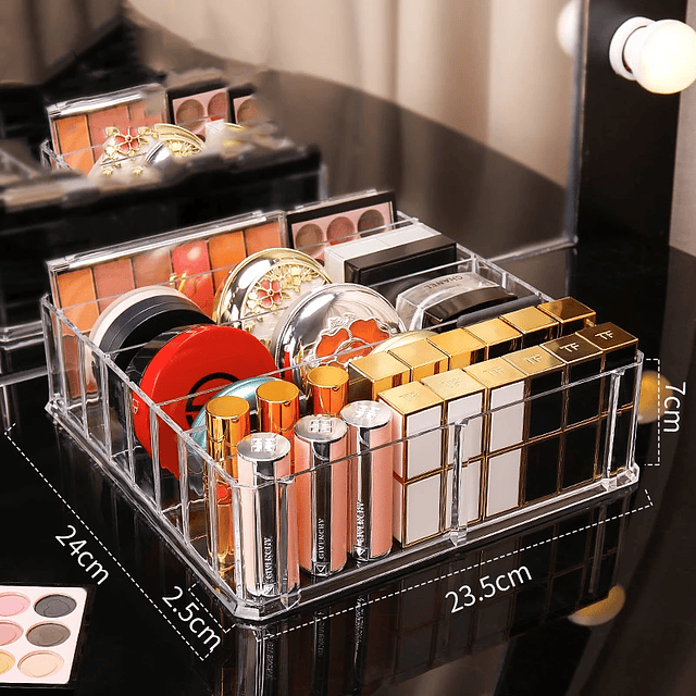Caja de almacenamiento de lápiz labial transparente, organizador de maquillaje acrílico, estante de almacenamiento de cosméticos, acabado de escritorio, almacenamiento de baño 7