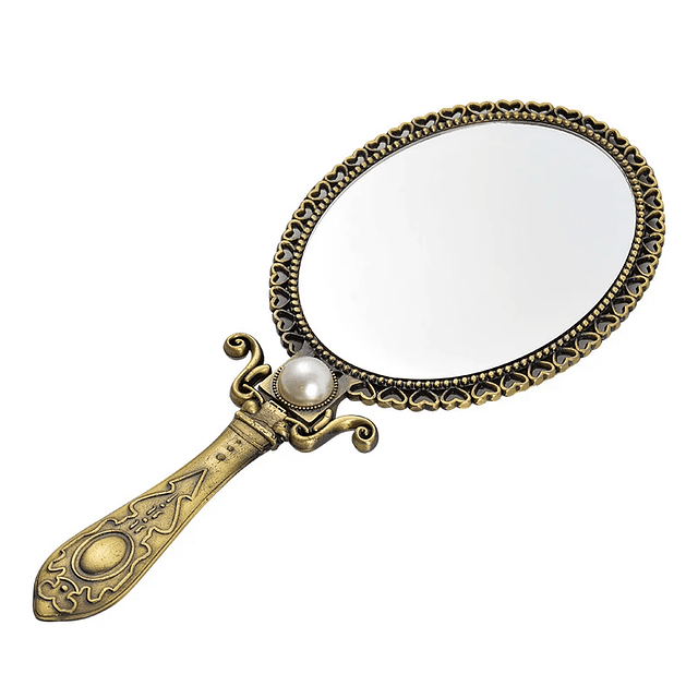 Mini espejo con asa, de mano vintage de lujo, hogar de estilo europeo, espejo de maquillaje, espejo de mano plegable de metal retro, espejo portátil 6