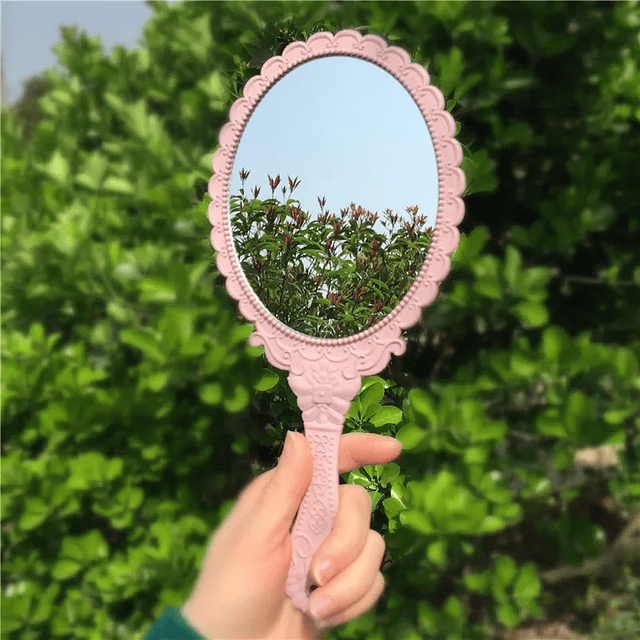 Vintage Portable Vanity Mirror for Women, Carved Makeup Mirror, Handle Cosmetic Compact Mirror, SPA, Salon 13