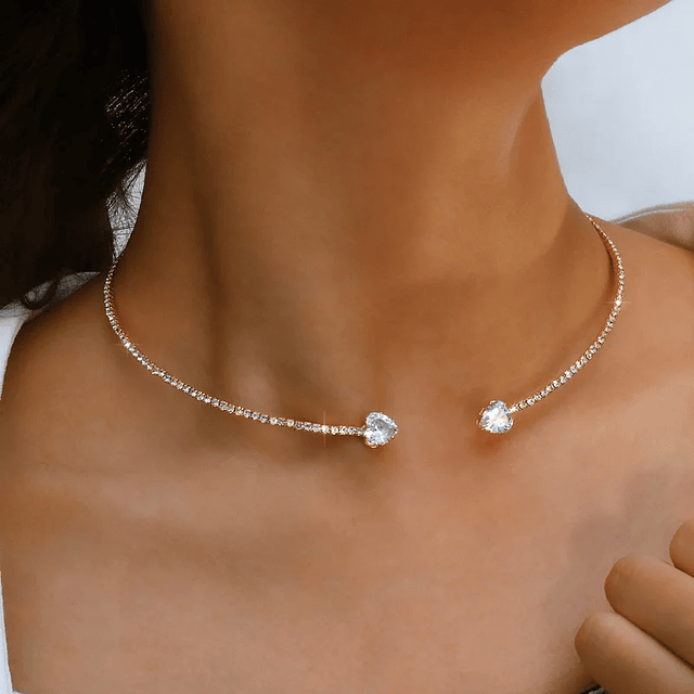 Rhinestone Choker Heart Necklace 2