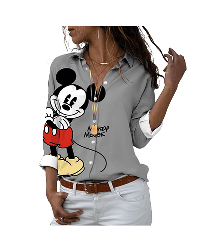 Camisa casual Mickey Minnie feminina