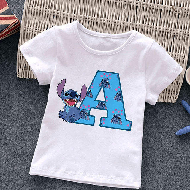 Camiseta infantil letra do ponto, A, B, C, D, 1