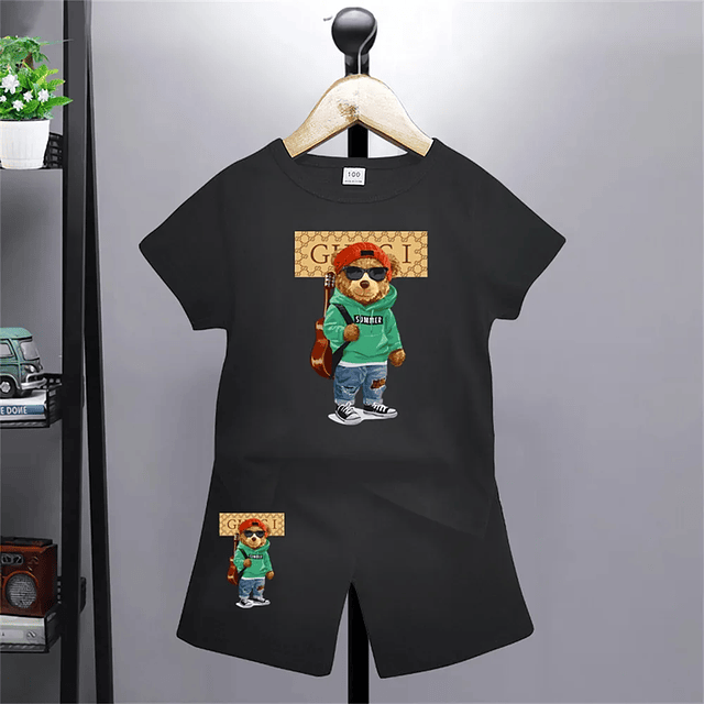 Conjunto de t-shirt e calças kawaii para crianças 1