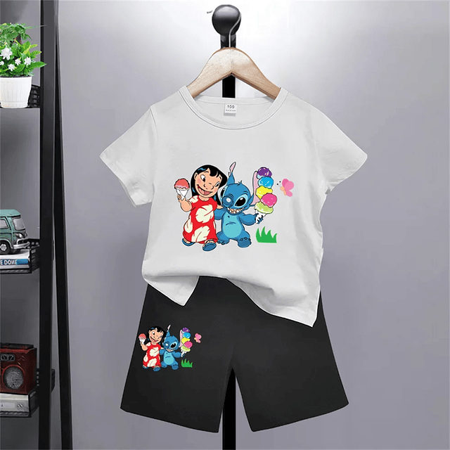 Conjunto de t-shirts e calças infantis Disney-Lilo and Stitch 10