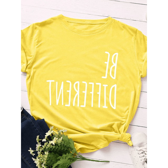 Be Different Upside Down Letter Print T Shirt Women 7