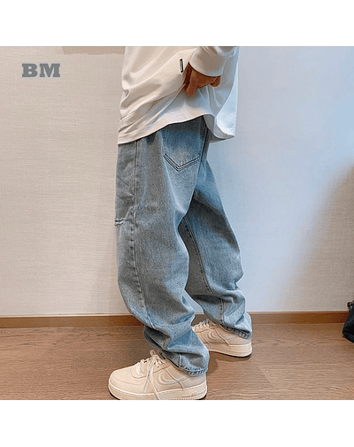 Hip Hop masculino coreano rasgado calças jeans largas