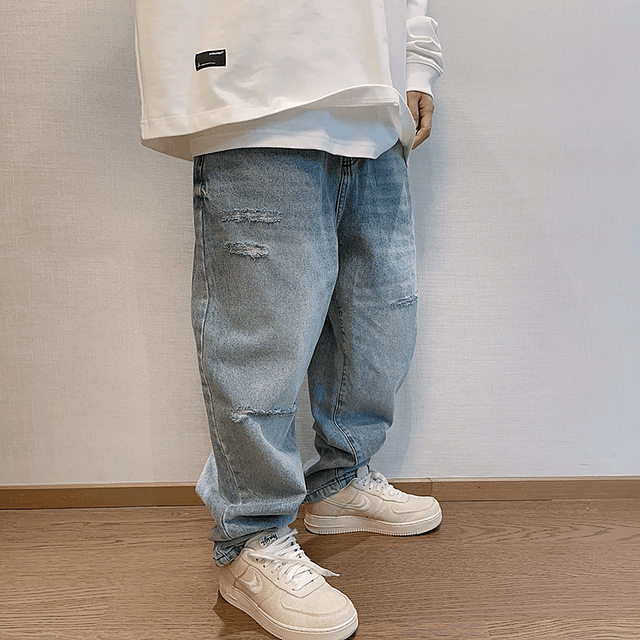 Korean Men's Hip Hop Ripped Baggy Jeans 2